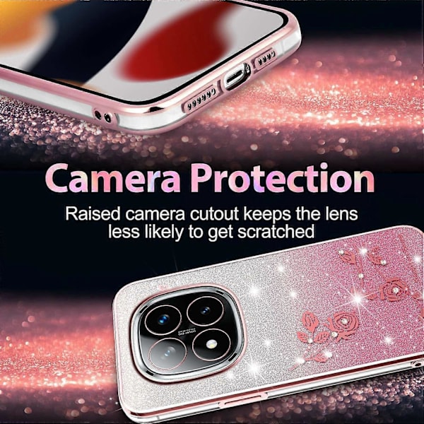 KADEM Skal för Xiaomi Redmi Note 14 Pro 5G Fodral Blomma TPU Flexibelt Gradient Telefonskal -[D] Multicolor Rose Gold