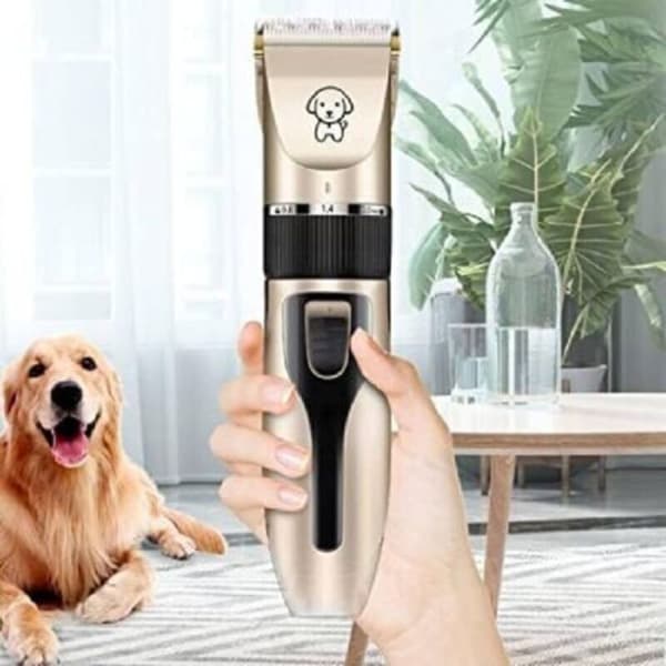 Hunde- og katteklippere, 4 utskiftbare kammer, 5 hastigheter, oppladbart batteri, stillegående drift (D)