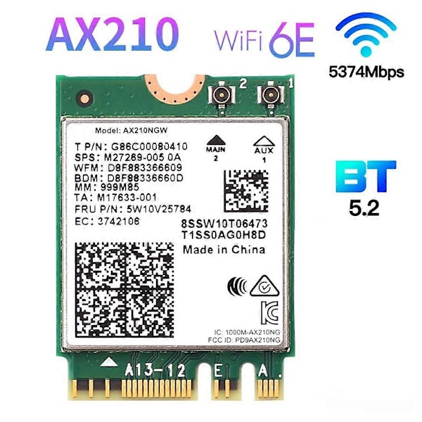 Wi-Fi 6E AX210 Trådlöst Kort 2400 Mbps Bluetooth 5.2 Desktop Kit 802.11Ax 2.4G/5Ghz/6Ghz AX210NGW,wi As Shown