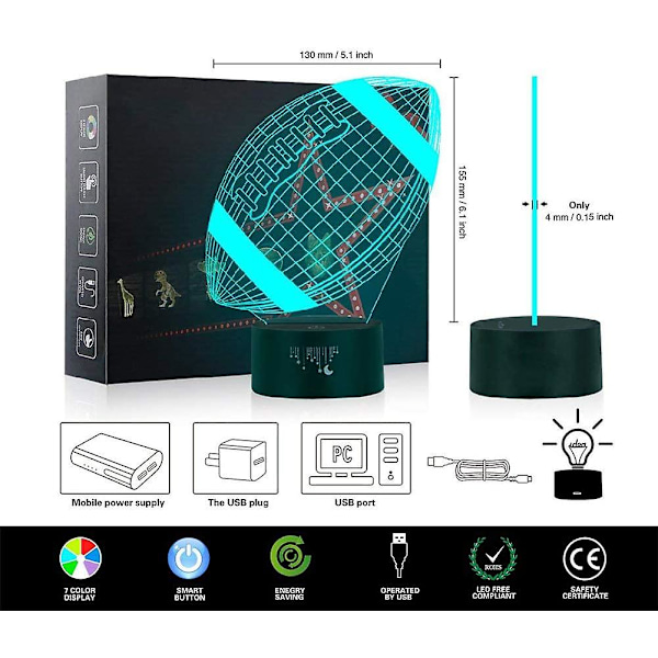Fotbollsnattlampa för barn, 3D LED-lampor Optisk illusionlampa Sovrumsdekoration Belysning Nattlampa med smart touch 7 färger, Coola leksaker Presenter för G