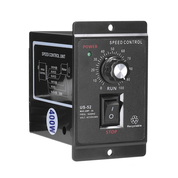 Us-52 Enfasig AC Mikromotorhastighetsregulator 400W AC220V 50/60Hz Svart