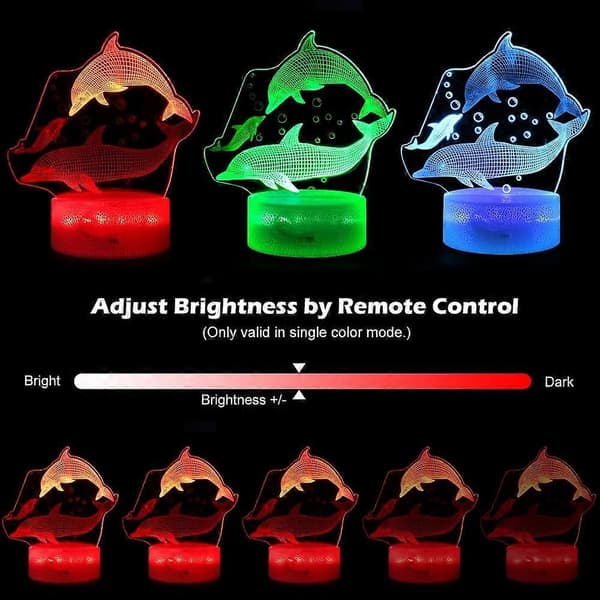 Delfin 3D Nattlys, Dynamisk RGB Fargeendrende 3D Illusjonslampe[D]