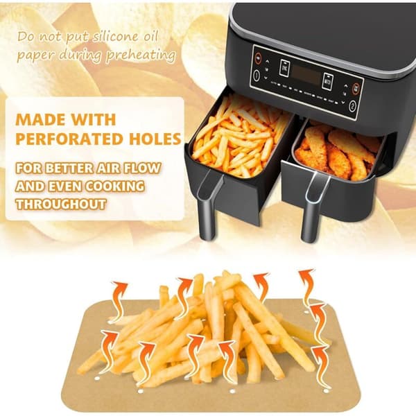 Perforeret bagepapir til airfryer, pakke med 100 non-stick ark for optimal luftcirkulation Silicone