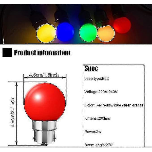 Barsinfi 20x B22 Bajonettikanta LED Värillinen Lamppu Mini Globe Golfball Lamput Ulkopatio Puutarhajuhliin[D]