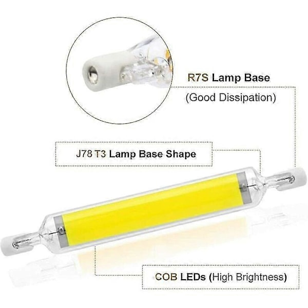 2-pakkauksen 10W 78mm R7S LED-lamput himmennettävät kylmävalkoiset 6000-6500K 100W halogeeni J78 -korvaavat, kaksisuuntaiset R7S-kantaiset putket, 360 asteen säteilykulma, energiansäästö