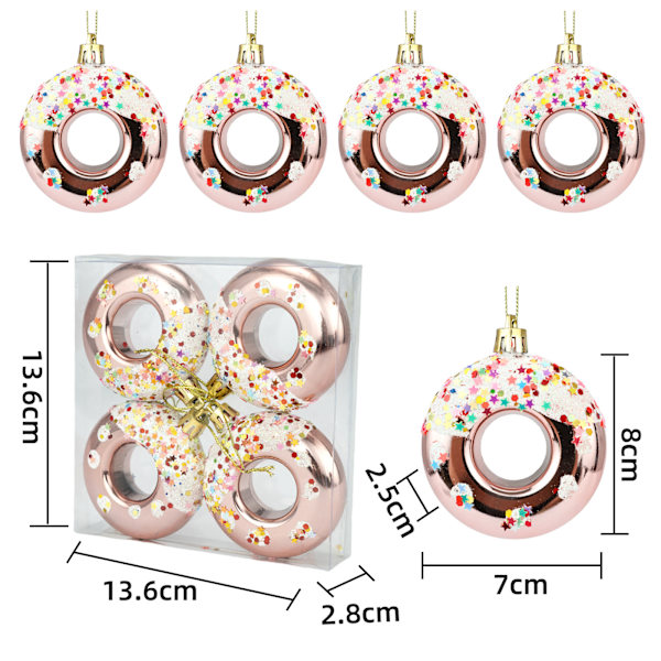 Juldekoration Set med 8 Rosa Glasprydnader med Glitterhängare[D]