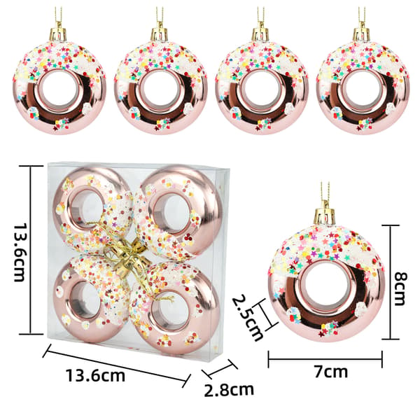 Julepynt Sæt med 8 Pink Glas Ornamenter med Glitter Ophæng [D]