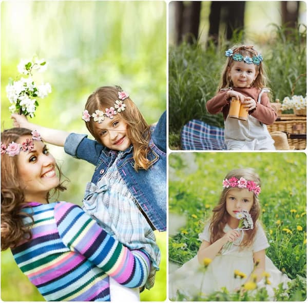 6 farger kunstig blomsterhårkrone krans dame blomsterhodeplagg 6 stk[D]