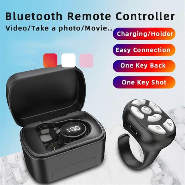 Trådløs Bluetooth Ring Fjernbetjening Fingerspids Selfie Video Controller til Side Vender Browsing[D]