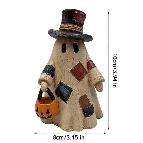 Opplyst lappet spøkelsesfigur med gresskarlykt Halloween bordlampepynt (D) A