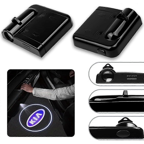 2 st Passar för KIA Dörrlampor Logotyp, Trådlös Bil Dörrprojektor Logotyp Ljus HD LED Artighets Spökskugga Välkomstlampa