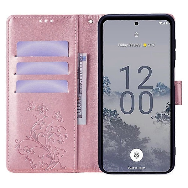 Etui til Nokia X30 5G med håndstropp, lommebok, klaff, PU-lær, sommerfugl og blomstermønster Multicolor Style B