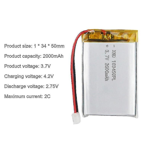 103450 3.7v 2000mah Lipo Polymeeri Litium Ladattava Akku