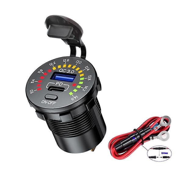 Dual USB Quick Charge Vandtæt Bilopladerstik med Farverig Voltmeter[D]