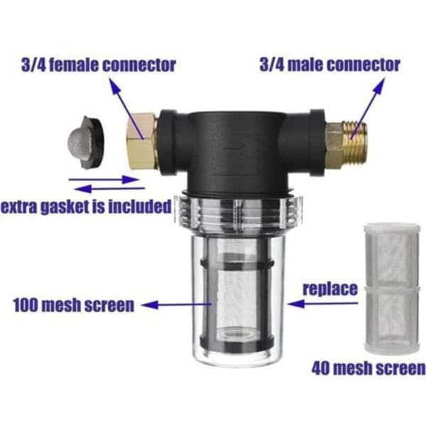Haveslangefilter til højtryksrenser vandindløb, inline sedimentfilter, 40 mesh si, ekstra 100 mesh ABS