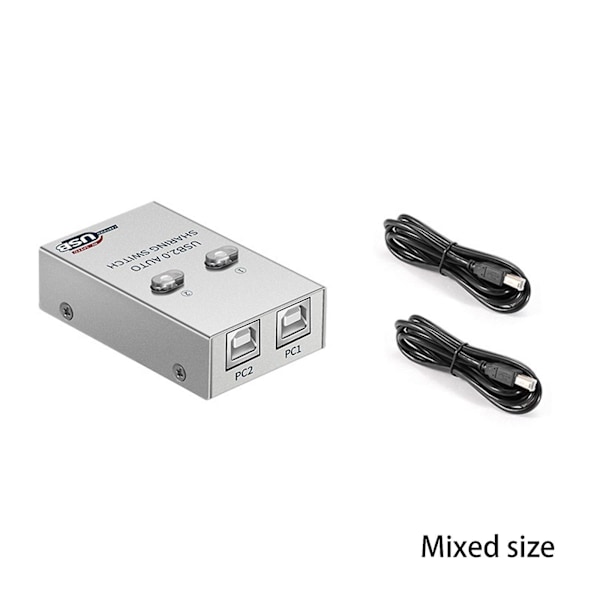 2-i-1-utskriftsdelare med USB-switch, 2 portar, automatisk KVM-växling, splitter-hubb