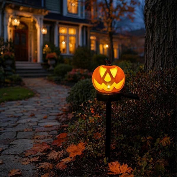 Halloween Solar Græskar Lys Spøgelse Havepæle Lamper Udendørs til Have (D) B