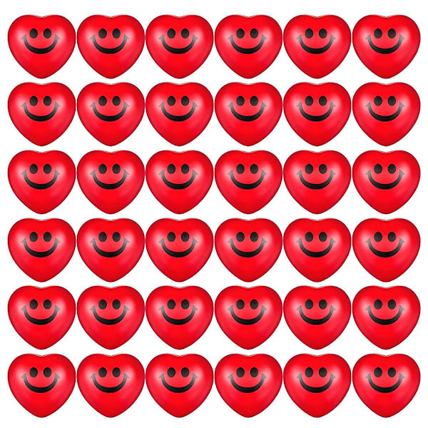 36 stk Valentinsdag Hjerte Stressballer Stressballer Hjerte Smilende Ansikt Stressballer for Valentinsdag Red
