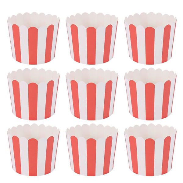 50X Cupcake-käärepaperi, kakkukapselit, leivontakupit, vuorat, muffinssi, keittiöleivonta, punaiset raidat [D] Red