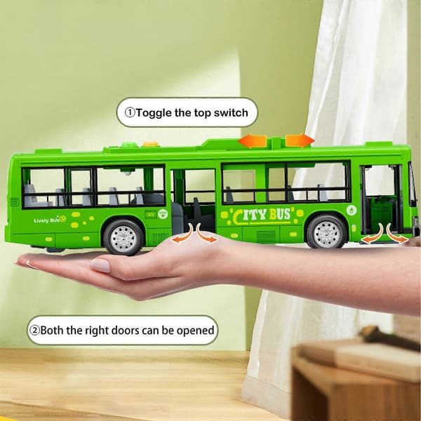 Lekebuss for barn, simulering, stor døråpning, lys, stemme, bybussmodell, simuleringsbuss, lekebuss, buss, gutt