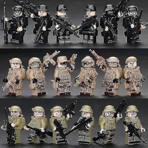 Swat Minifigur Polis Byggklossar Militär Kycklingätande Pojke Monterad Leksak Specialstyrkor Armé 18st Ybl