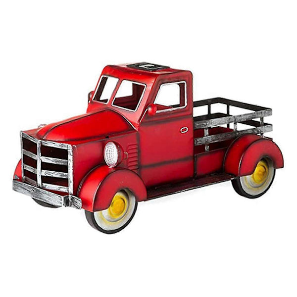 Retrotyylinen aurinkovoimalla toimiva lava-auto, luova kukkaruukku, käsintehty hartsikoriste LED-valolla puutarhaan [D] Red