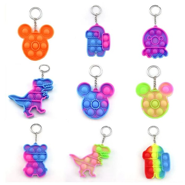 Stuff Certified® Pop It Nyckelring - Fidget Anti Stress Leksak Bubbla Leksak Silikon Man Fluorescerande