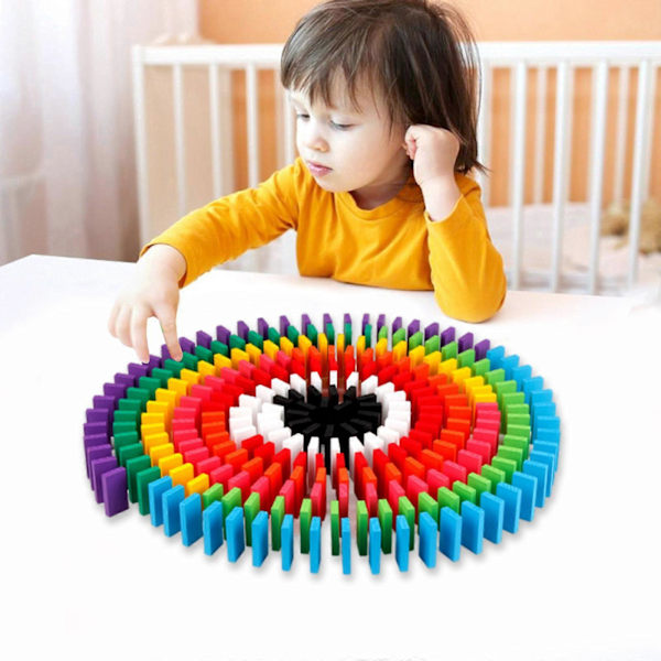 120 Bitar Dominobrickor Set för Barn Trä Byggklossar Domino Racing Spel[D]