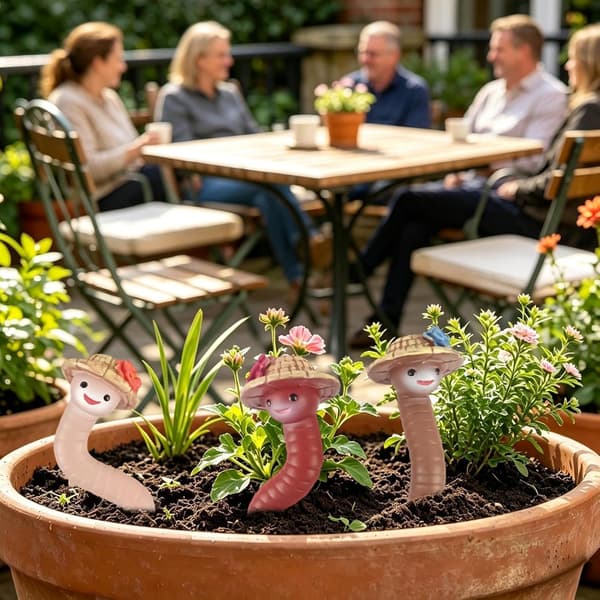 Blomkruksdekoration - bedårande liten daggmaskstaty (D)