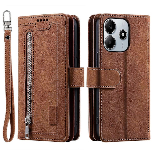 Xiaomi Redmi Note 14 4G (164,84x78,15x8,16mm) Kotelo Puhelinkuori Vetoketjullisella Lompakolla 9 Korttipaikalla[D] Multicolor Brown