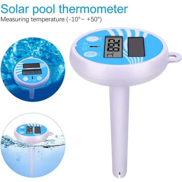 Flytande digital pooltermometer med solceller - Elektronisk pooltermometer - Flytande solcellstermometer - Med LCD-skärm - För utomhus och inomhus (D)