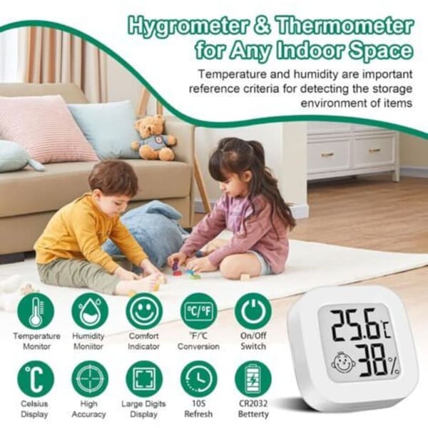 Sett med 6 mini digitale termometre med bryter, LCD-hygrometer, trådløs innendørs temperatursensor, høypresisjons temperatursensor i ℉/℃（D）