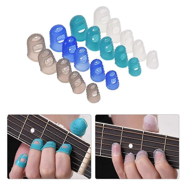 Gitarrtillbehörssats Inkluderar 20 st Silikon Gitarr Fingerskydd + 10 st Gitarrplektrum + 4 st Tum- & Fingerplektrum + Plektrumhållare + 2 st [D]