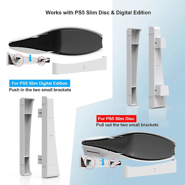 PS5 Slim Horisontellt Stativ, PS5 Slim Basstativ för PS 5 Disc & Digital Editioner Horisontellt Stativhållare white