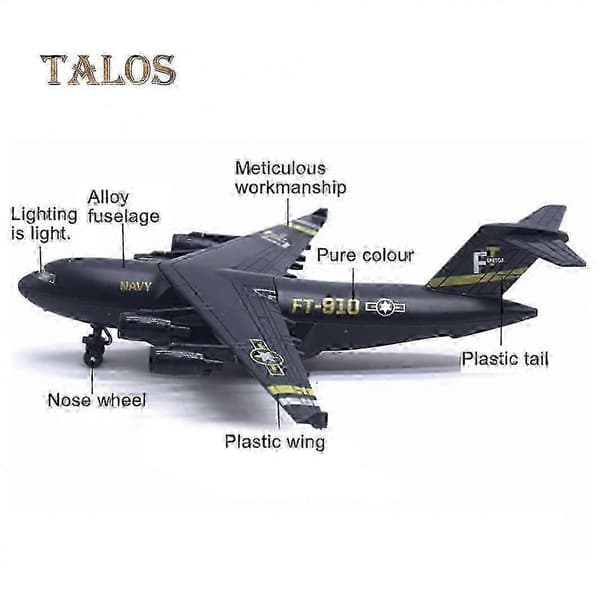 TH Transportfly Pull-back Lys Lyd Flymodel Uddannelseslegetøj[D] black