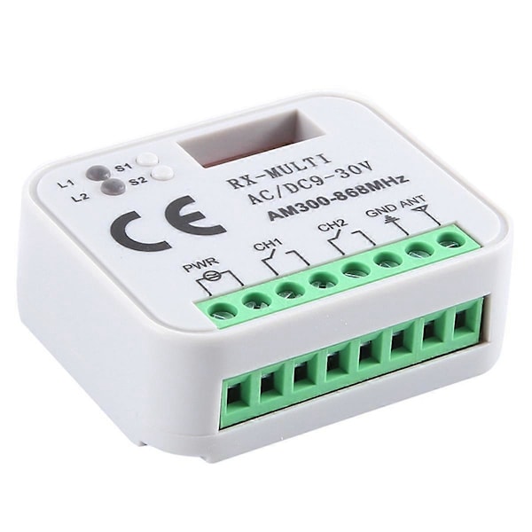 Universal RX Multifrekvens 300-868MHz Mottaker 2CH 12V 24V Relémodul Garasjeport Fjernkontroll