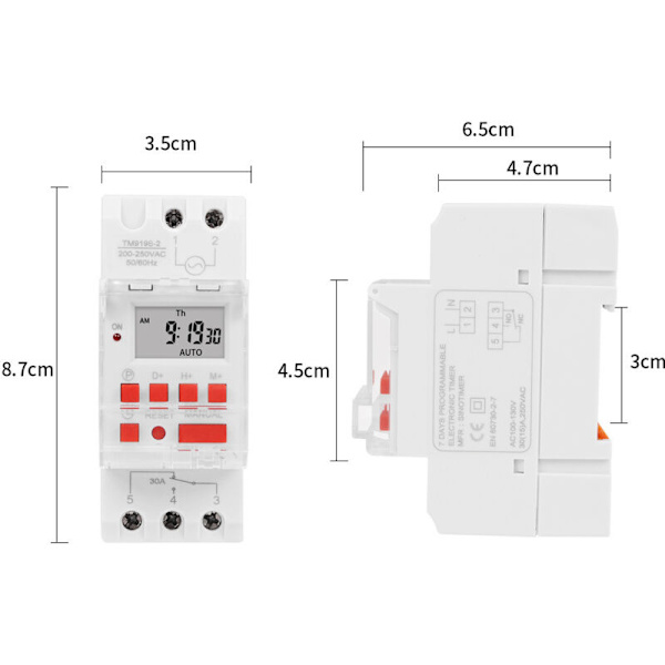 Elektrisk varmvattenberedare timer, 30A digital timer, LCD-skärm, 1-sekunds timer, 200-250VAC, 24VDC digital timerrelä 0.05