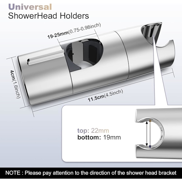 Dusjhodeholder, justerbar, borefri dusjhodeholder, ABS forkrommet design, 19-25 mm