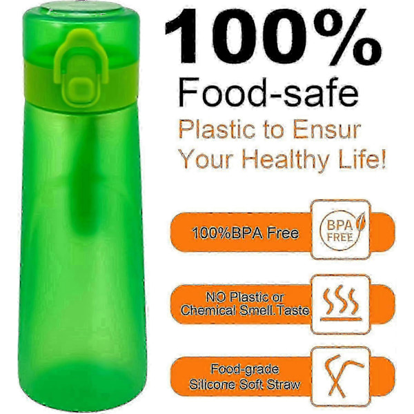 Luft Vannflaske med 5 Smakskapsler, 750ml Sports Luft Vannflaske med Sugerør, Lekkasjesikre Drikkeflasker Fruktduft Vannkopp For Utendørs[D] Frosted Green