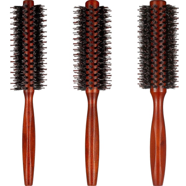 3 stycken vildsvinsborste rund borste rund hårborste med träskaft Rulleborste för kvinnor och flickor (10/12/ 14 rader) [kk]