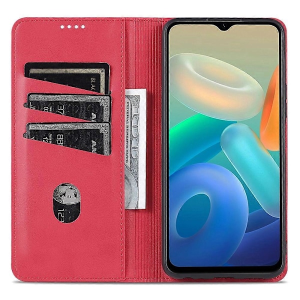 AZNS For vivo Y33s 5G/Y75 5G Magnetisk Selvabsorberende PU-Lær Lommebok Foldbar Stativ Etui Telefondeksel Red