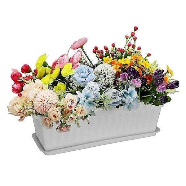 3-pack 49,8 cm Vita Blomlådor i Plast för Fönsterbräda, Uteplats, Trädgård, Veranda, Gård White