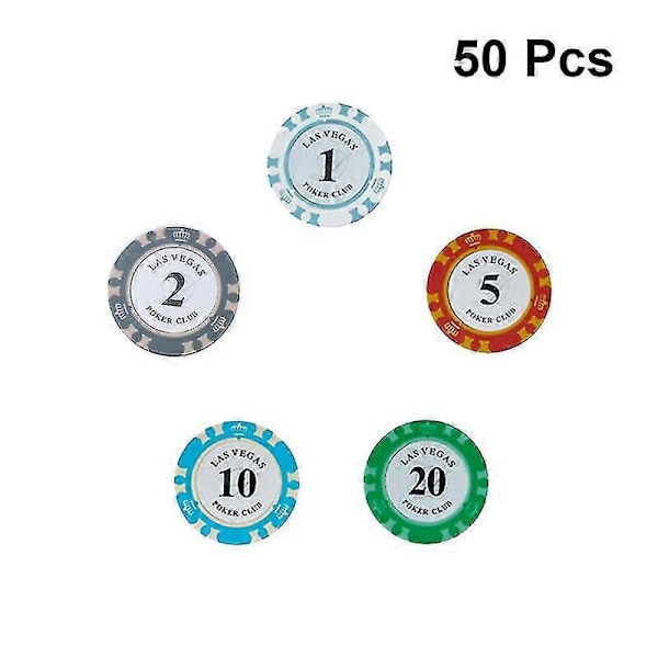 50 st Texas Pokerchips Special Clay Coin (värde 1 + värde 2 + värde 5 + värde 10 + värde 20, 10 stycken av varje)