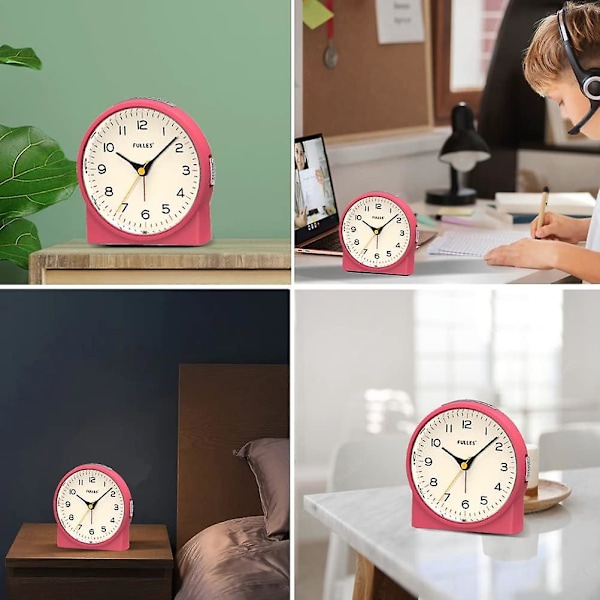 Tyst Analog Alarmklocka, Tick-Free, För Tungsovare, Snooze, 6 Väckarklocksljud, Batteridriven och Ljusfunktioner, Enkel Inställning (Blå)