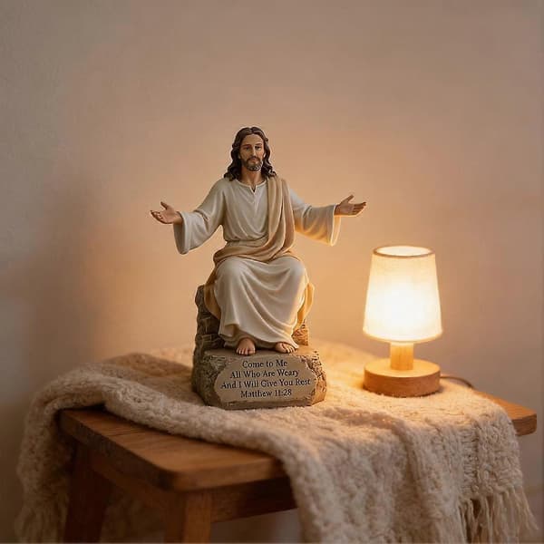 Jesus öppna armar välsignelsestaty med bibelversbas \"Jag är alltid med dig\" (D) B