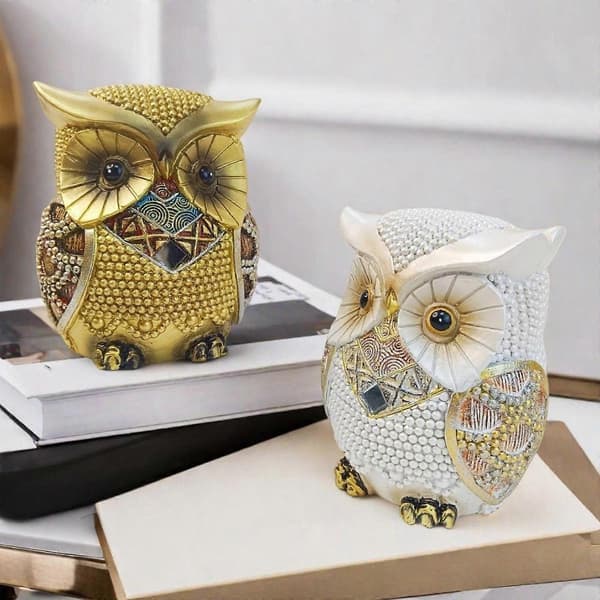 Dekorativ Uggla Staty Display Sovrum Skulptur Uteplats Miniatyr Uggla Figurin Vit[D] Silver 9.6cmx8.4cmx12cm