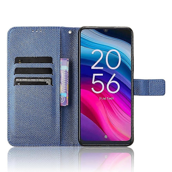 Etui for TCL 505 T509K T5094 med diamantmønster i PU-lær, kortspor og stativ Blue