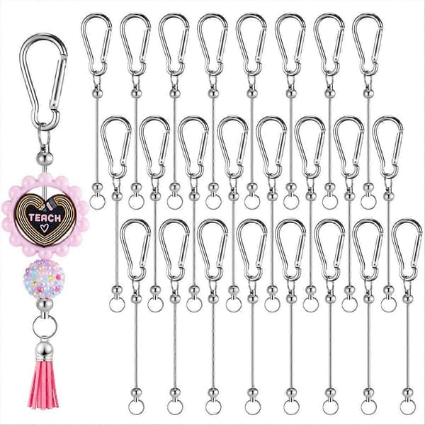 24 stk. Perlebare nøkkelringstenger Sølv Perle Nøkkelring Bulk DIY Blank Nøkkelringstang for Perle Snap Hook[D] Silver