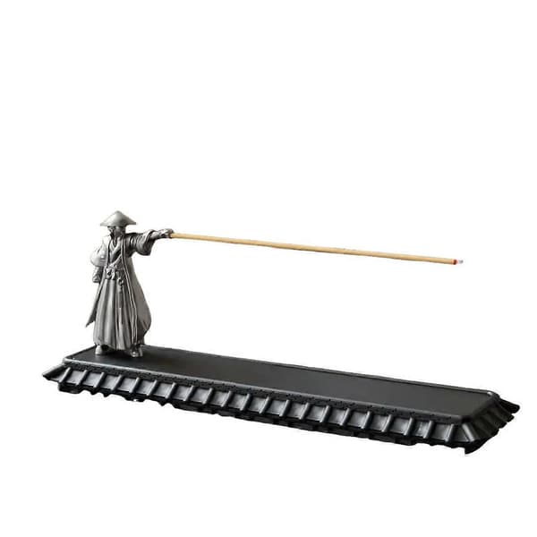Samurai-formet røkelsespinneholder med askefanger Zen-skrivebordsstatue for studierom hjemmedekorasjon (D)