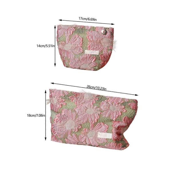 Multifunktionell kosmetikväska rosa blommönster polyester necessär stor kapacitet effektiv förvaringslösning[D] L